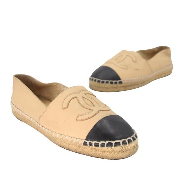 Chanel Espadrille 37 Large CC Leather Embroidered Cap Toe Flats CC-0803N-0004 - Picture 2 of 11